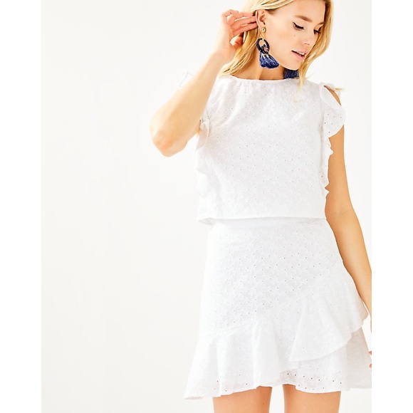 Lilly Pulitzer Dresses & Skirts - Lilly Pulitzer Alpinia Fish Eyelet Skirt Set White